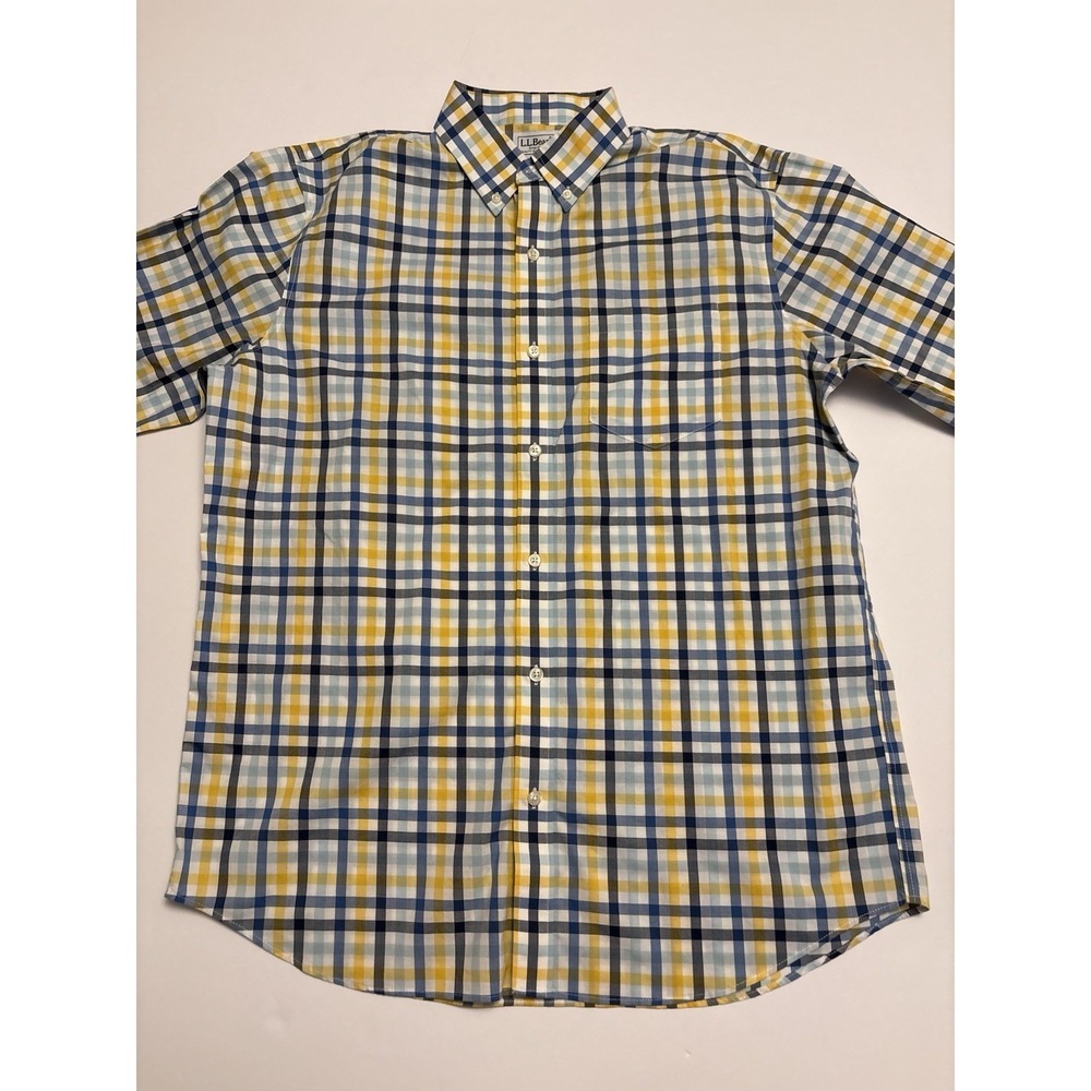 L.L. Bean Button Down Shirt Mens M Blue Yellow Plaid Traditional Fit Long Sleeve
